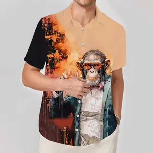 OUFISUN Chimpanzees 3d Print Shirts,Men Funny Oversized Shirt,Lapel Shortsleeve Casual Beach Shirts,Single-Breasted Men's Clothing,Summer Fashion Men's Casual Tops,2025 Holiday Hawaiian Shirts,High Quality Menswear