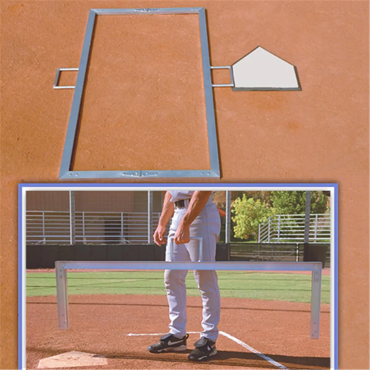 Aluminum Folding Batter's Box Template - 3 x 7 ft, Double Handle, Folds in Half, Quick and Easy Alignment