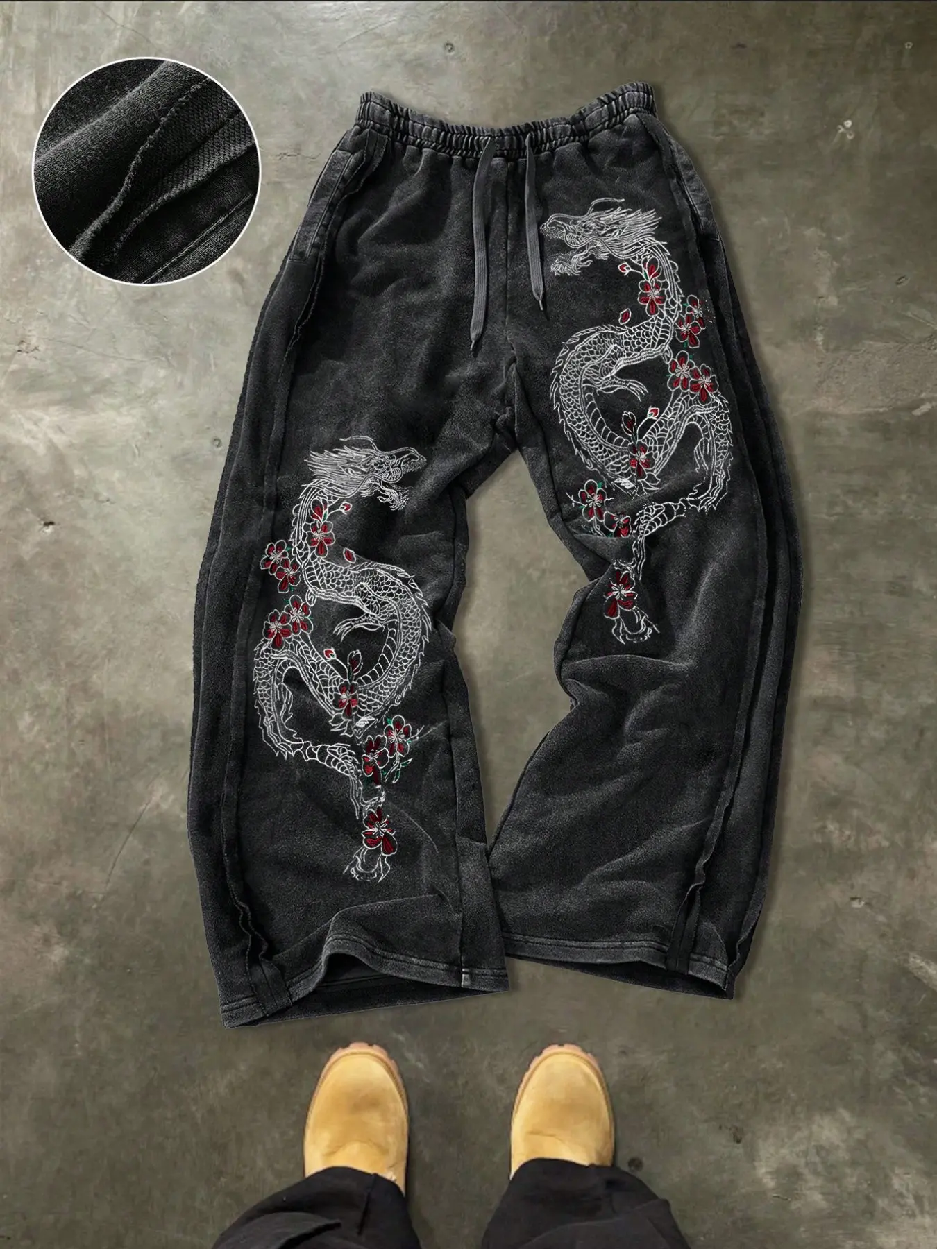 Men's Casual Loose Cotton Sweatpants, Perfect for Gatherings and Daily Wear, Street Style with Relaxed Fit and Elastic Waist, Casual Streetwear Trousers, Graphic Dragon, Aesthetic, Chic Casual Trousers, Casual Fitted Trousers