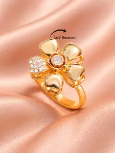 Rotating Solid Flower Full Diamond Ring, 360° Rotating Zircon Moon Star Ring, Elegant Women's Luxury Gift, All Seasons Accessory