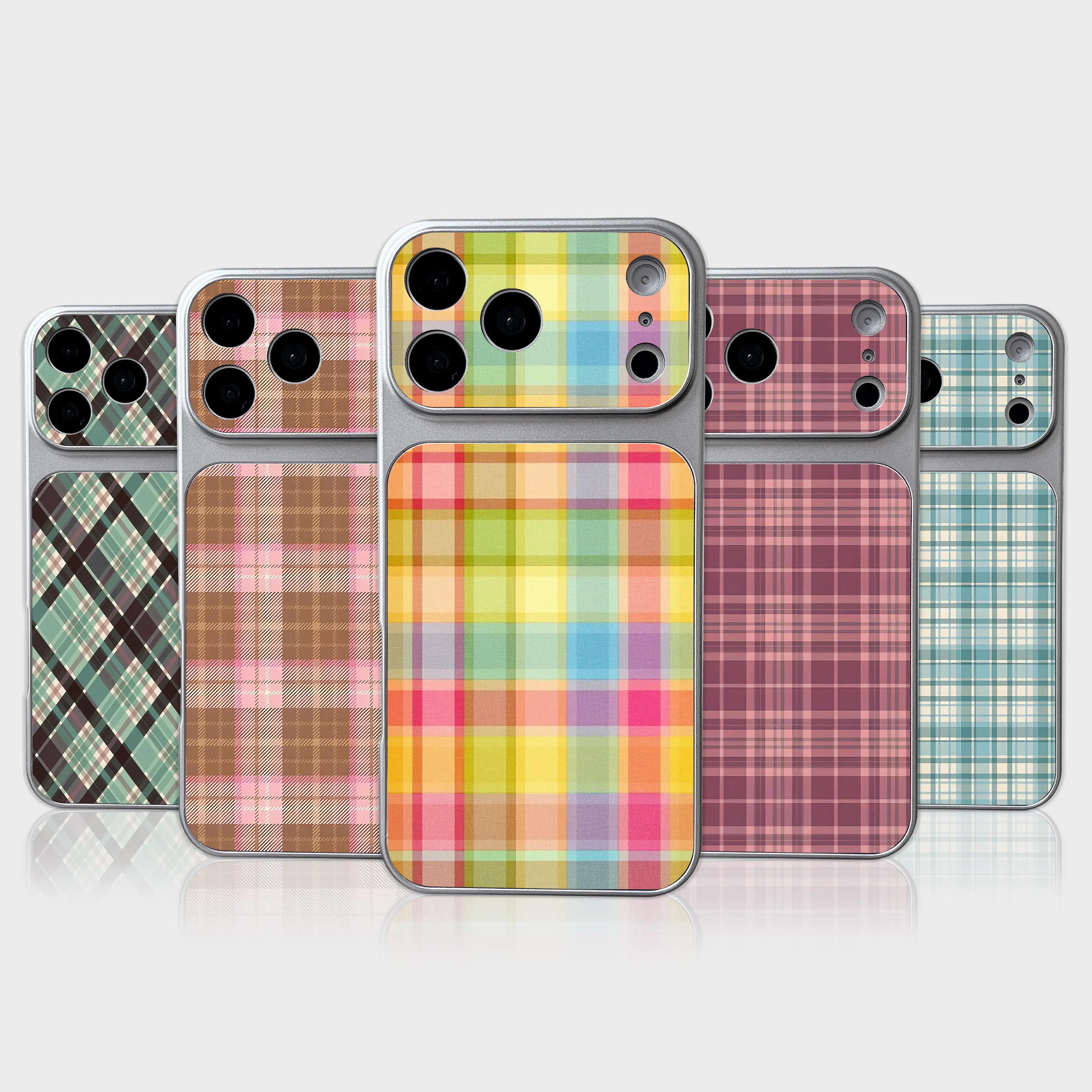 Aesthetic Vintage Tartan Large Camera Window Silver Plaid Phone case for iPhone 17Pro Max Air 16E 15Plus 14 13 12 11 cases, girly iphone cases, Protection Durable, Advanced Anti-Scratch Silicone Case.WC204