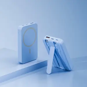 Magnetic 10000mAh Power Bank with Foldable Stand – 22.5W Fast Charging, 15W Wireless Charger, Built-in USB-C & Lightning Cables, Portable Battery Pack Compatible with iOS & Android Devices – Ideal for Travel & Everyday Use