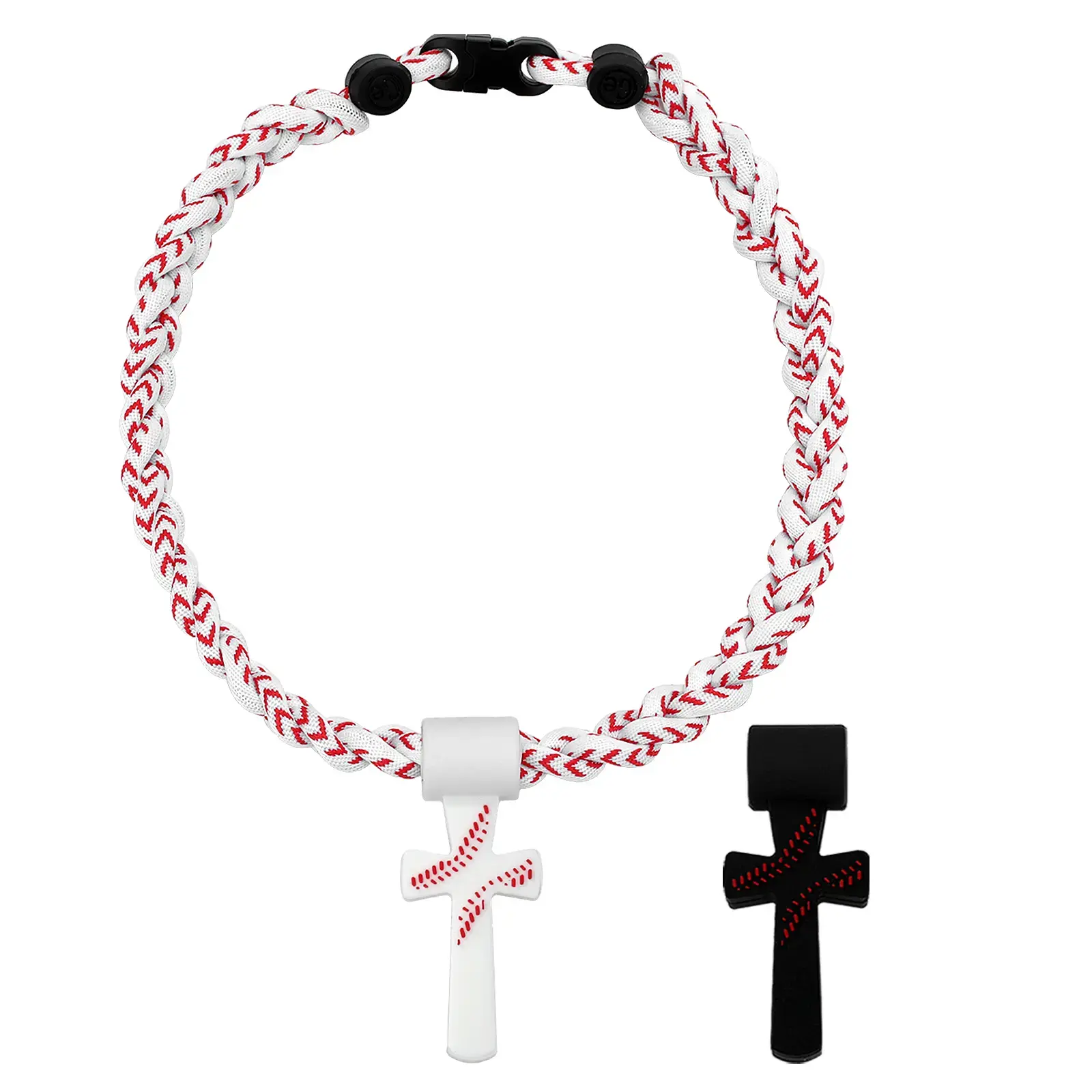 Boys' Baseball Necklace, Grey & White Triple-Braided Silicone Rope with Motivational Quote Cross Pendant, 18.11 Inch Athletic Jewelry for Male Baseball Lovers, Graduation Gift for Sports Training