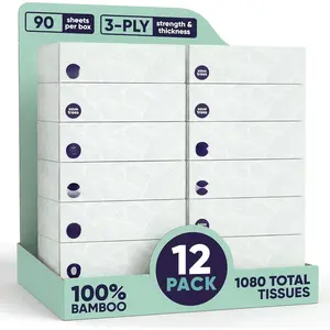 Facial Tissues - 12 Boxes of , 3-Ply  Tissues, 90 Sheets per Box, FSC Certified, Plastic-Free Packaging, Soft & Gentle for  Use