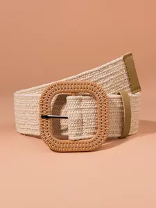 Women's Boho Style PU Fabric Belt, Trendy Versatile Buckle, Comfortable Elastic Waistband, Fashion Accessory for All Seasons, Formal & Casual Wear