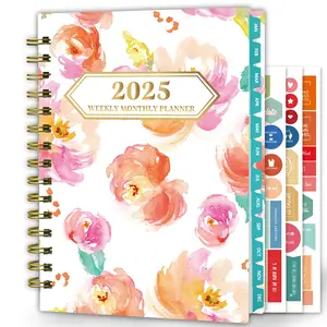 2025 Planner 12-Month Daily Weekly Monthly Spiral Notebook with Stickers, Inner Pocket, Elastic Closure, Years Overview, and Holidays Listed