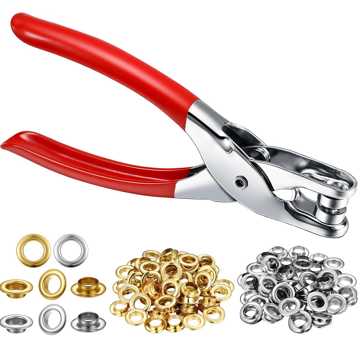 803Pcs Grommet Eyelet Pliers Kit 1/4 Inch 6mm Inside Diameter with 800 Metal Eyelets & Washers in Gold Silver for Leather Belt Shoes Crafts Seamless Stitching