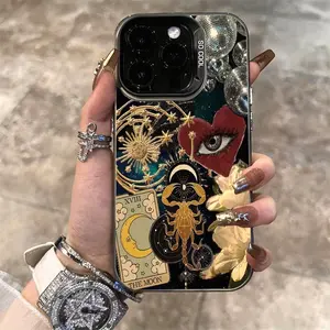 Retro Star Moon Flower Pattern Suitable for TPU Case for iPhone  17 Pro Max Plus Air/16 Pro Max, iPhone 15 Pro Max/14/16 Plus/13 Pro/12/11/X/XR/XS Max Business Anti-Drop Colorful Silvery PC Protective Cover High Aesthetic