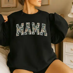 Mama Camo Graphic Sweatshirt – Comfortable Pullover With Camouflage Letter Design, Trendy Mom Life Outfit, Casual Streetwear, Perfect Everyday Wear Or Gift For Mothers, Crewneck Unisex