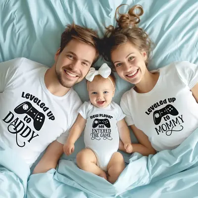 Father Mother And Newborn Son Matching Outfits Mom Dad And Son