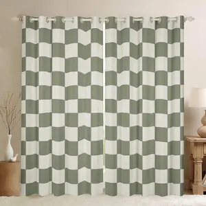 Feelyou Plaid Blackout Curtains - Beige Sage Green Checkerboard Geometric Grid Design, 30%-50% Light Blocking, for Kids' Bedrooms,summervibes
