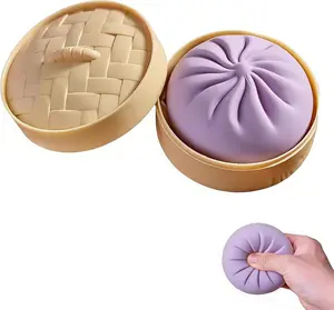 Giant Dumpling Squishy Stress Relief Desk Fidget, Jumbo Soft Squeeze Decompression Squishy with Steamer Box for Office, Home Desk Decor(Purple)