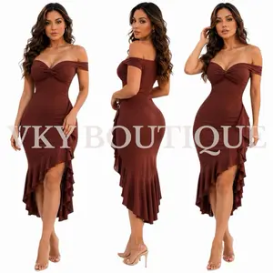 Twist Front Ruffle LY Midi Dress