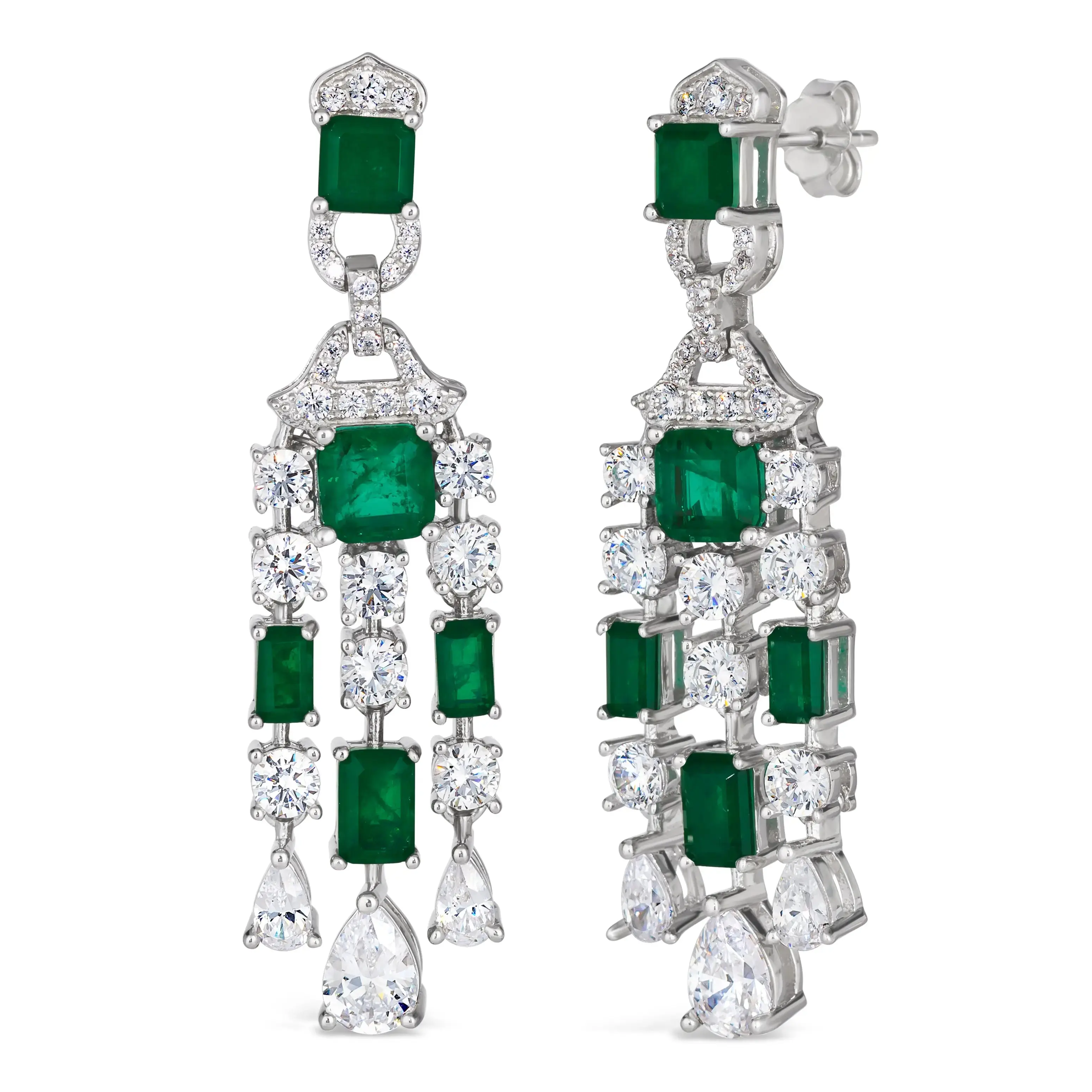 Red Carpet Worthy Chandelier Earrings by Kathy Hilton in Emerald