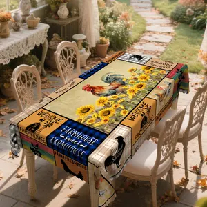 XEXSIN Vintage Farmhouse Rooster & Sunflower Tablecloth, Autumn Decoration, Round Table Cloth, Rectangular Tablecloth Kitchen Dining Table Cover with Chicken Design, Rooster Decor, Perfect for Indoor/Outdoor, Fall Thanksgiving Home Decor Holiday Gifts