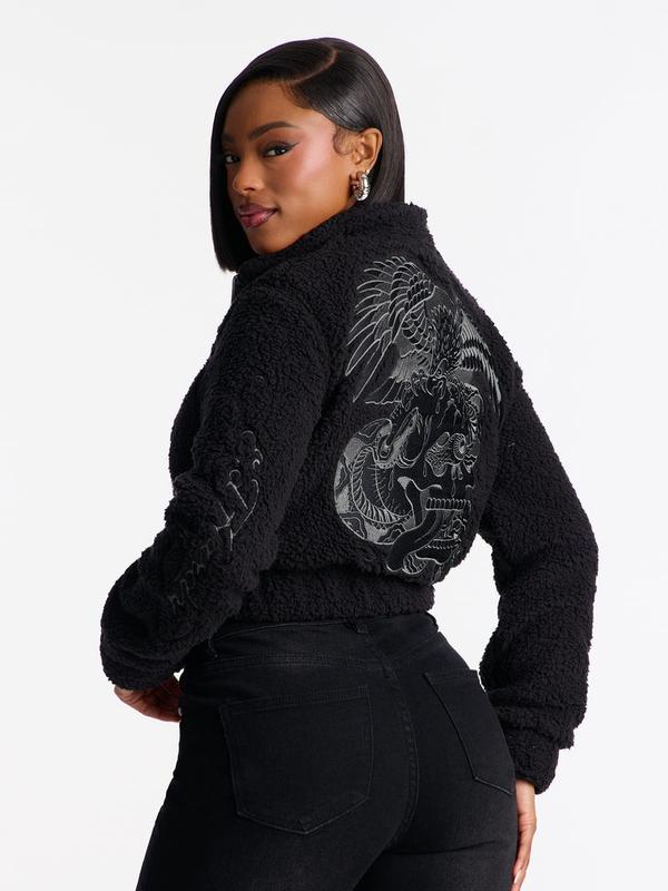 Eagle Skull Sherpa Jacket - Black