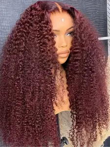 Fashion Natural Super Soft 26 Inch Lace Front Wig, 180% Density Curly Hair, Pre-Beled Wine Daily Use, All Seasons, Natural Looking Wig