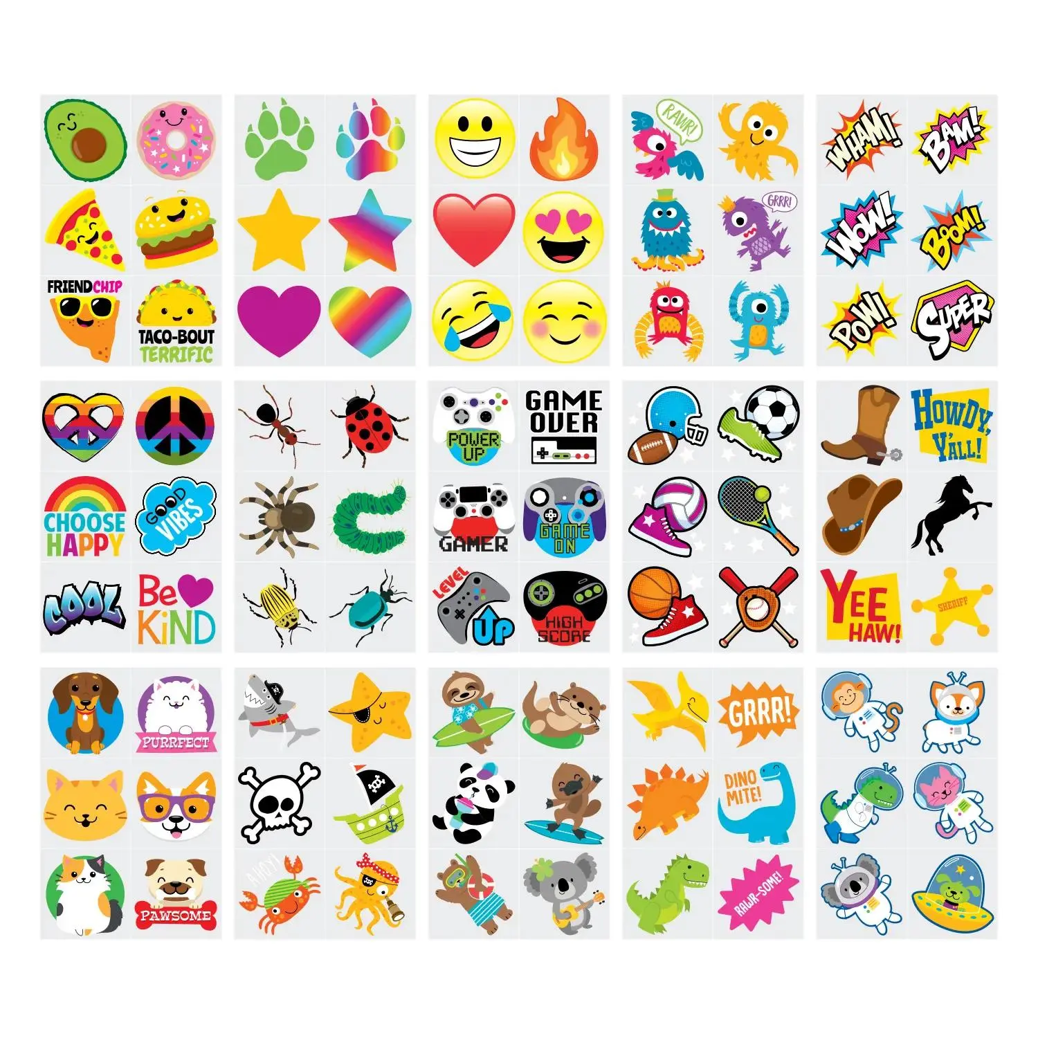 2” Bulk 720 Pc. Colorful Paper Temporary Tattoo Assortment
