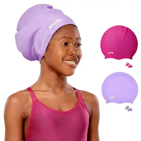 Aegend Non-Toxic Silicone Kids' 3D Skull Swim Cap - Unisex, Extra Large, Full Head & Ear Covering, Stretch Elastic, Water-Resistant Seal, for Long Thick Curly Hair/Dreadlocks (Includes Ear Plug Set)
