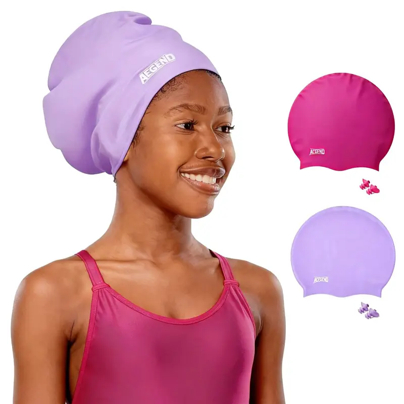 Aegend Non-Toxic Silicone Kids' 3D Skull Swim Cap - Unisex, Extra Large, Full Head & Ear Covering, Stretch Elastic, Water-Resistant Seal, for Long Thick Curly Hair/Dreadlocks (Includes Ear Plug Set)