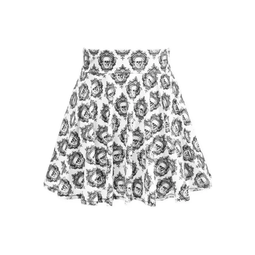 White/Black Gothic Skull Print Stretch Lycra Skirt
