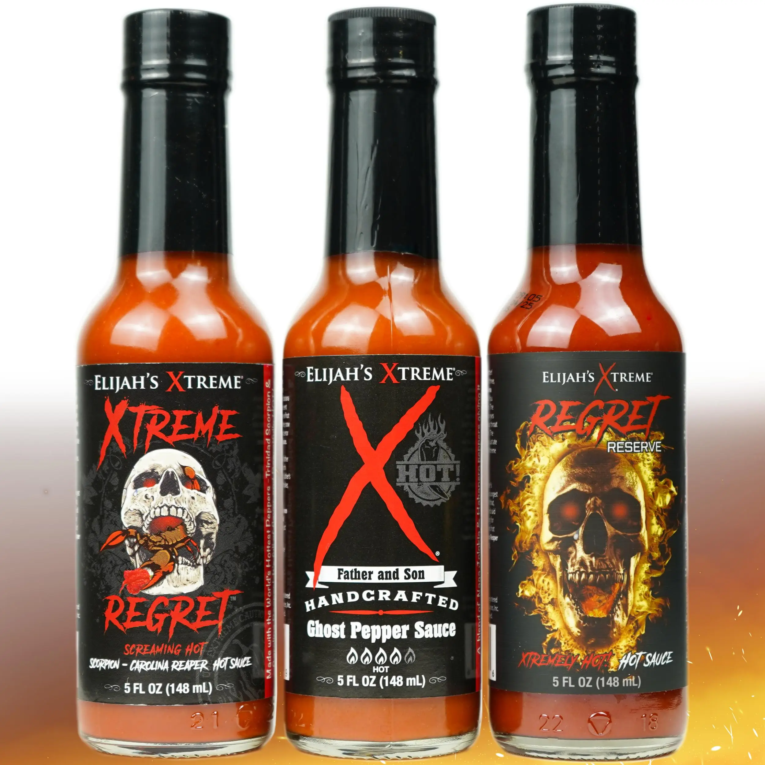Xtreme Trio 2.0 Hottest Hot Sauce Variety Pack, 3 bottle pack includes: Ghost Pepper Sauce, Xtreme Regret Hot Sauce and Regret Reserve Carolina Reaper