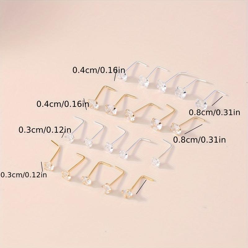 10Pcs Stainless Steel Simple Golden & Silvery Nose Rings Ear Studs Set Boho L-shaped Nose Nostril Piercing Body Jewelry Women Shiny Cubic Zirconia Nose Screw Ear Stud Ring L-shaped Nose Stud Set 10Pcs Stainless Steel Simple Golden & Silvery Nose Rings Ear Studs Set Boho L-shaped Nose Nostril Piercing Body Jewelry Women Shiny Cubic Zirconia Nose Screw Ear Stud Ring L-shaped Nose Stud Set
