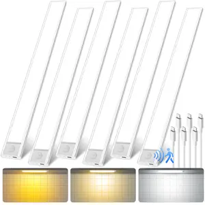 6Pack 16 inch Under Cabinet Lighting, 80 LED Motion Sensor Closet Light, 1500mAh Rechargeable Battery Dimmable 3 Color Temperature Magnetic Wireless for Kitchen, Shelf, Stairs, Wardrobe