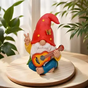 Whimsical Hippie Guitar Gnome Statue, Colorful Resin Garden Dwarf for Outdoor & Home Decor, Perfect for Yard and Balcony, Garden Sculptures Statues