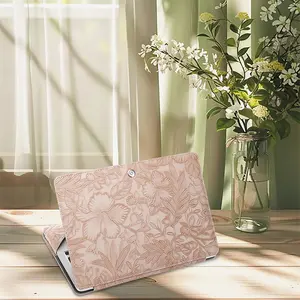 MOSISO Case Compatible with MacBook Air 13.6 inch M4 M3 M2 2025-2022 /Air 13 M1 2022-2018 /Pro 13 M2 M1 2025-2016, Embossed Retro Hibiscus PU Leather Portfolio Protective Stand Cover
