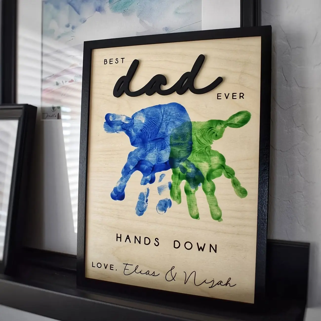 Handmade DIY Father's Day Wooden Handprint Photo Frame, Perfect Gift for Dad, Ceremony Decoration, No Paint Included, Crafted From Wood, Wooden Picture Frames