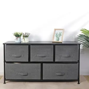 Segawe 5 Drawer Chest, Dark Grey Fabric Storage Organizer for Bedroom, Living Room, Hallway, Nursery – Heavy Duty Steel Frame, Wood Top, Adjustable Levelers, Easy Pull Handles