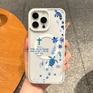 Creative Simple Text & Marine Life Pattern Magnetic Phone Case for iPhone 11-17 Pro Max TPU Durable Lightweight Wireless Charging Compatible Ideal Gift