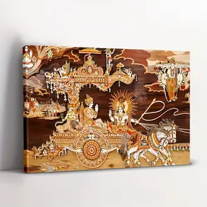 1 Piece of Creshina and Azuna <Mahabharata> Wall Art-Traditional Indian Culture Canvas Painting with Wooden Frame, Living Room, Bedroom, Corridor Hanging Decorations, That Is, Hanging and Ready-to-Use Spiritual Decoration, modern Bohemian Style Religious