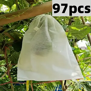 Mesh Fruit Protection Bags 97 Pieces, Pest Bird Wasp Fly Proof, Drawstring Closure, Breathable Reusable, Ideal for Vineyards Home Gardens, Plant Cover