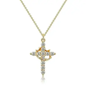 Simple Crown Cross Pendant Gold/Silver Necklace for Women&Men & Girls Pretty Choker Daily Clothing Decor All-match Exquisite Jewelry