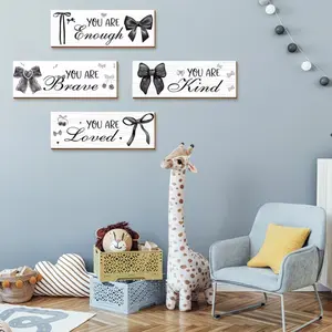 4 Pcs Black White Bow Wall Art Decor, Wall Art Painting, Quote Prints, Teen Girls Neutral Preppy Room Decor with Inspirational Signs for Bathroom