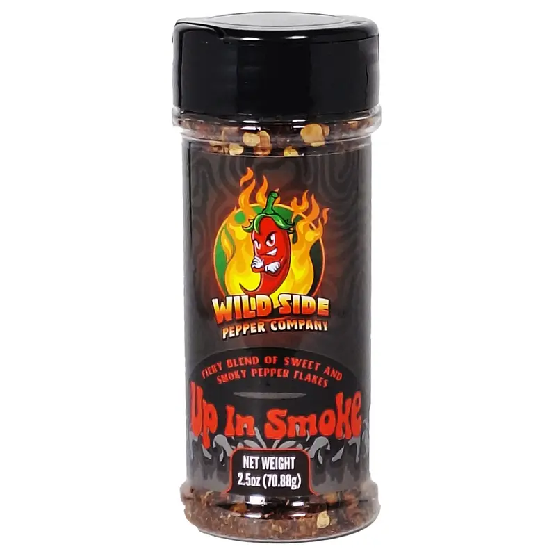 Wild Side Pepper Company Up In Smoke Smoky Hot Pepper Flakes 2.5oz Chipotle Morita Ancho Aji Rocoto & Smoked Habanero Peppers