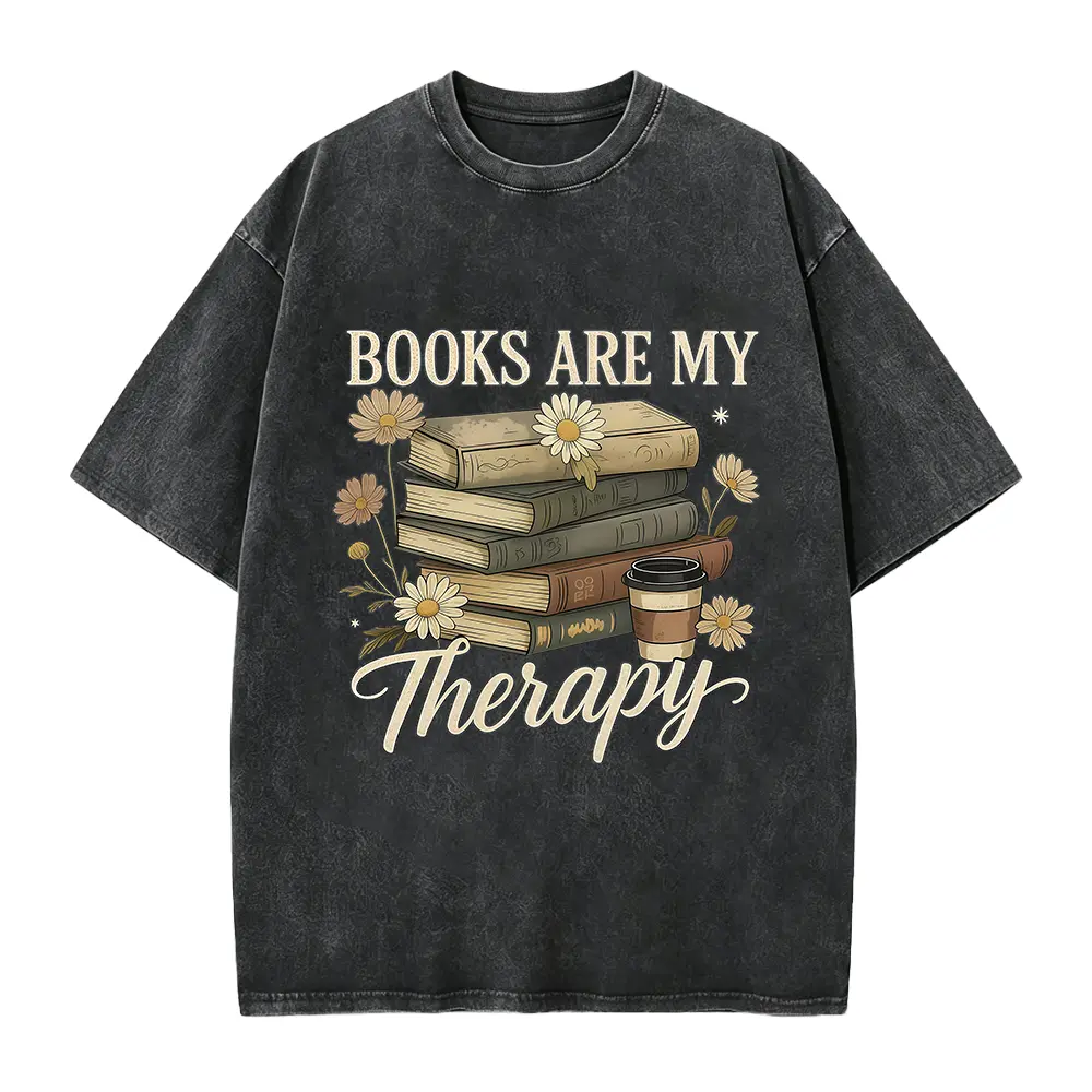 BOOKS ARE MY THERAPY Books Print Women'S T-Shirt 2026 Spring/Summer Bookworm Style Short Sleeve Daily Light Outfit Loose And Top Book Theme Fashionable And Versatile Design Women'S Clothing S-XXL