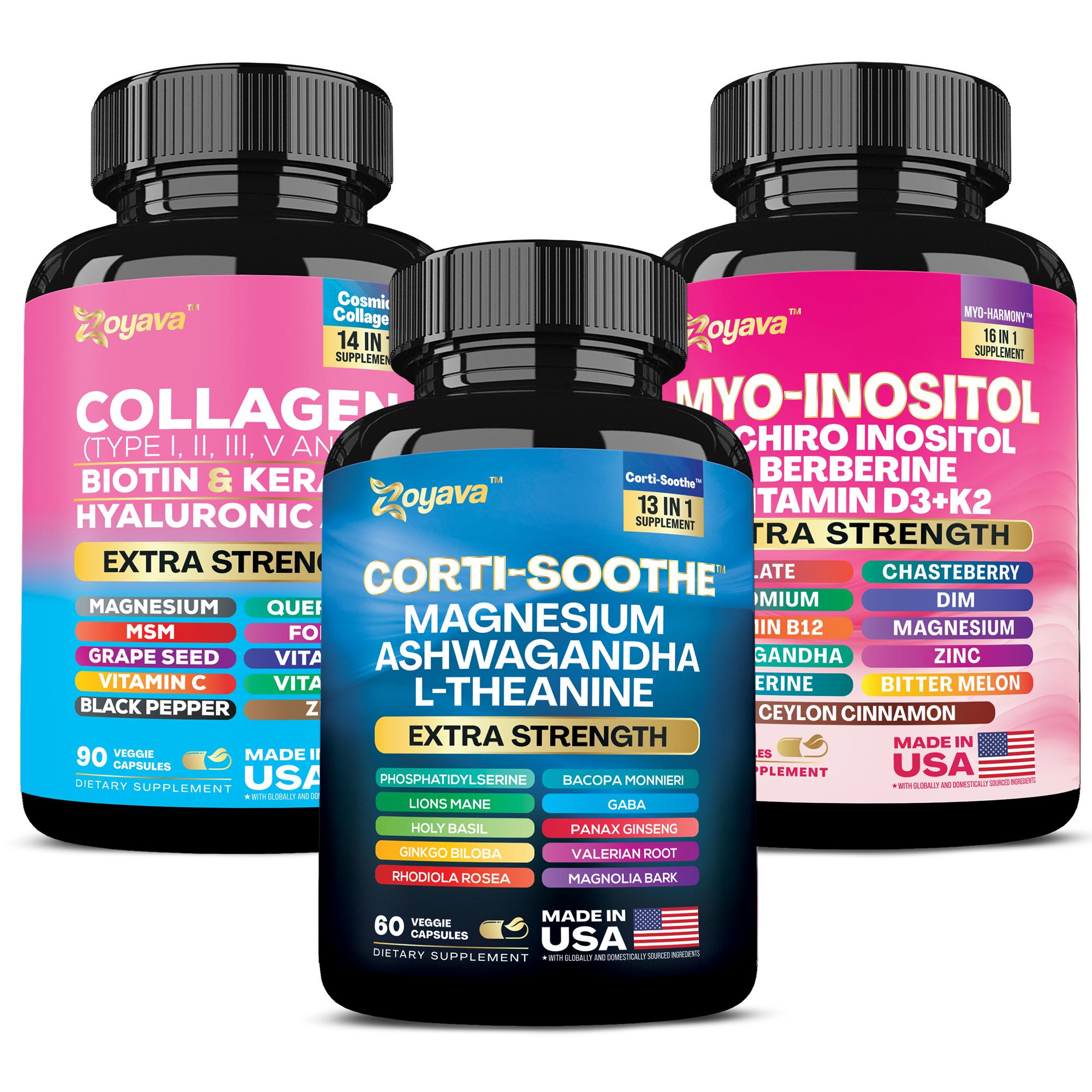 She Shines Set - Zoyava Ultimate Women's All-in-One Dietary Supplement with Corti-Soothe, Myo-Inositol, Collagen & Extra