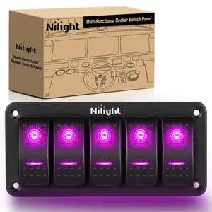 Nilight 5 Gang Rocker Switch Panel with Purple LED Light 5 Pin On Off Pre-Wired Aluminum Toggle Switches Waterproof for 12V/24V Cars Marine Boats ATVs Trailers RV Trucks summervibes