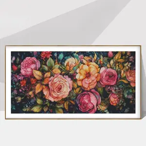 Peony Flower Pattern Cross Stitch Kit, Embroidery Thread, 1 Set DIY Cross Stitch Embroidery Kit, Wall Decoration Supplies for Home Living Room Bedroom