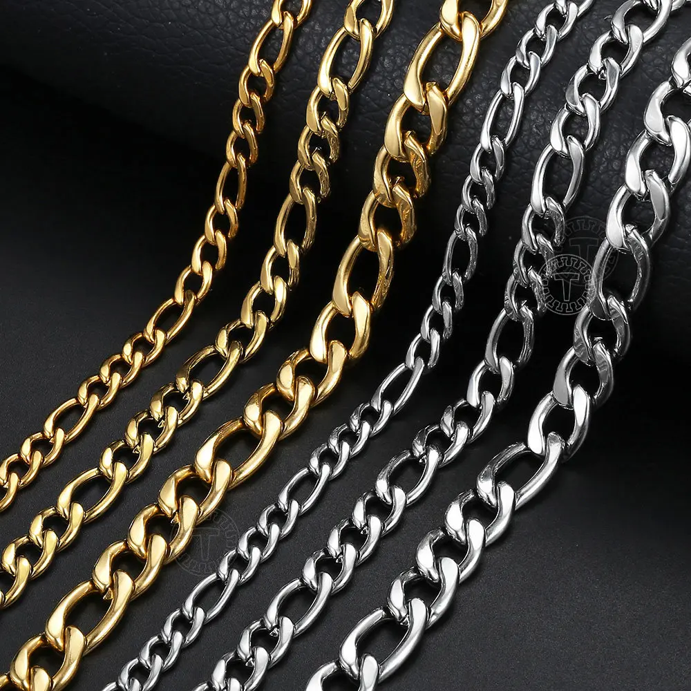 Stainless Steel Figaro Chain Necklace Choker - 3/5/7/9mm - Silver/Gold Color - 16-30" Link for Summer Daily Jewelry Mother Gift