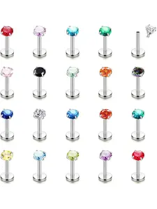 20Pcs 16G Surgical Steel Labret Piercing with Zircon 3MM Labret Studs Piercing Tragus Helix Cartilage Ear Piercing for Women Men Silver Gold Vertical Labret 6/8/10mm Body Piercing Jewelry