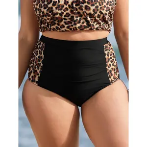 【Summer Turn-Up】【Tummy Control】BLOOMCHIC Plus Size Leopard Contrast Print Swim Bottoms [M-6X] 2026 Summer Pick for Mother's Day