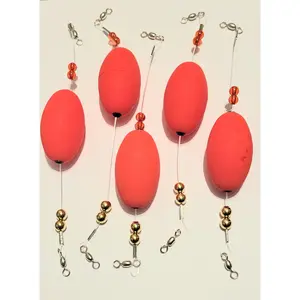 Popping Float New Mono-Filament leader Rigs, 5 Rigs, Bright Red, 2-1/2" Oval Floats, 10 inch lengths (Copy)