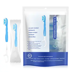 26pcs Disposable Toothbrushes with Toothpaste - 5-in-1 Mini Travel Toothbrushes Built-in Tongue Scraper Floss & Picks for On-The-Go Camping Work Oral Care