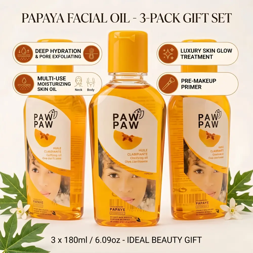 3 Pack Papaya Facial Oil Deep Hydrating Pore Cleansing Exfoliating Paw Paw Massage Oil 180ml Multi-Use Moisturizing Face Oil Pre Makeup Primer Glowing Skin Luxury Beauty Gift Set For All Skin Types