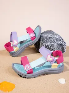 Girls' Colorblock Adjustable Strap Sandals, Spring Summer Beach Shoes, Sporty Style Eva Sole, Textile Upper, Rainbow Drop Design, Cute Outdoor Footwear
