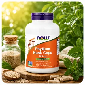 NOW Foods Psyllium Husk Caps 500 mg 200 Veg Caps, Soluble Fiber for Daily Digestive Support